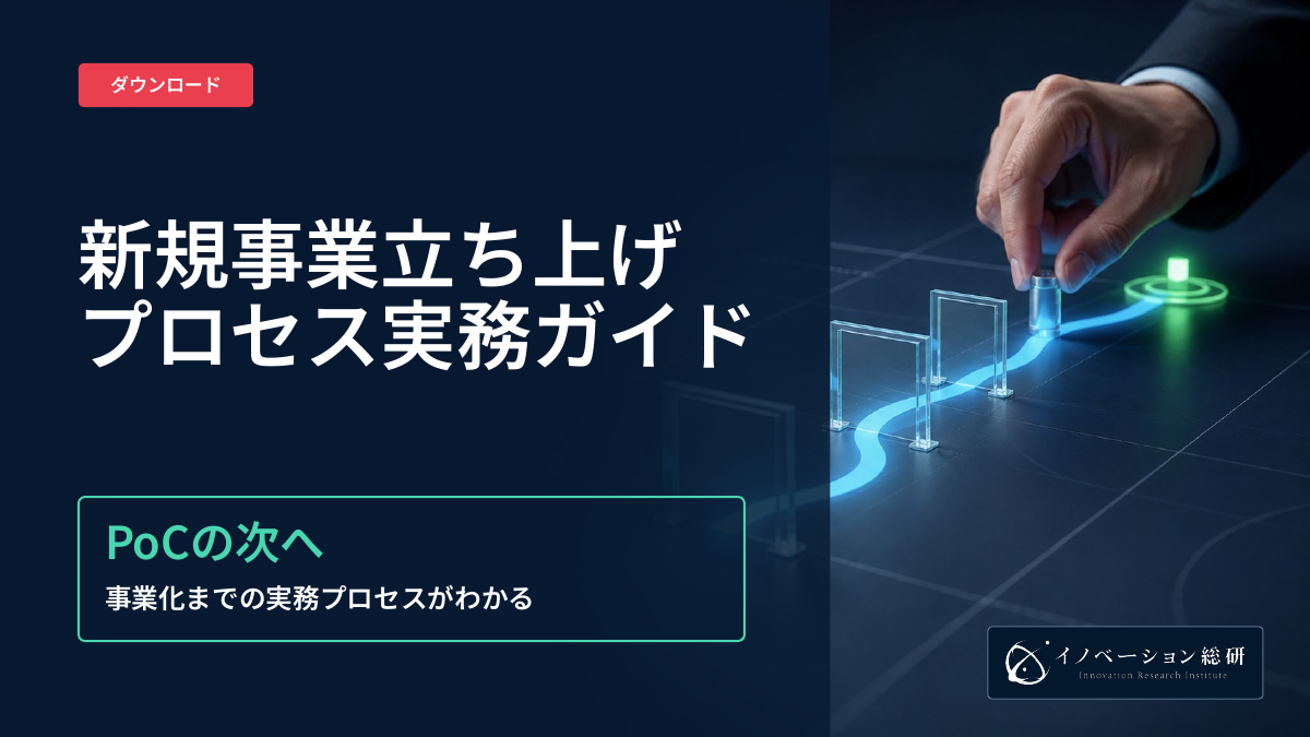 新規事業立ち上げプロセス実務ガイドの表紙。事業段階ごとの証拠と次の判断を整理する資料