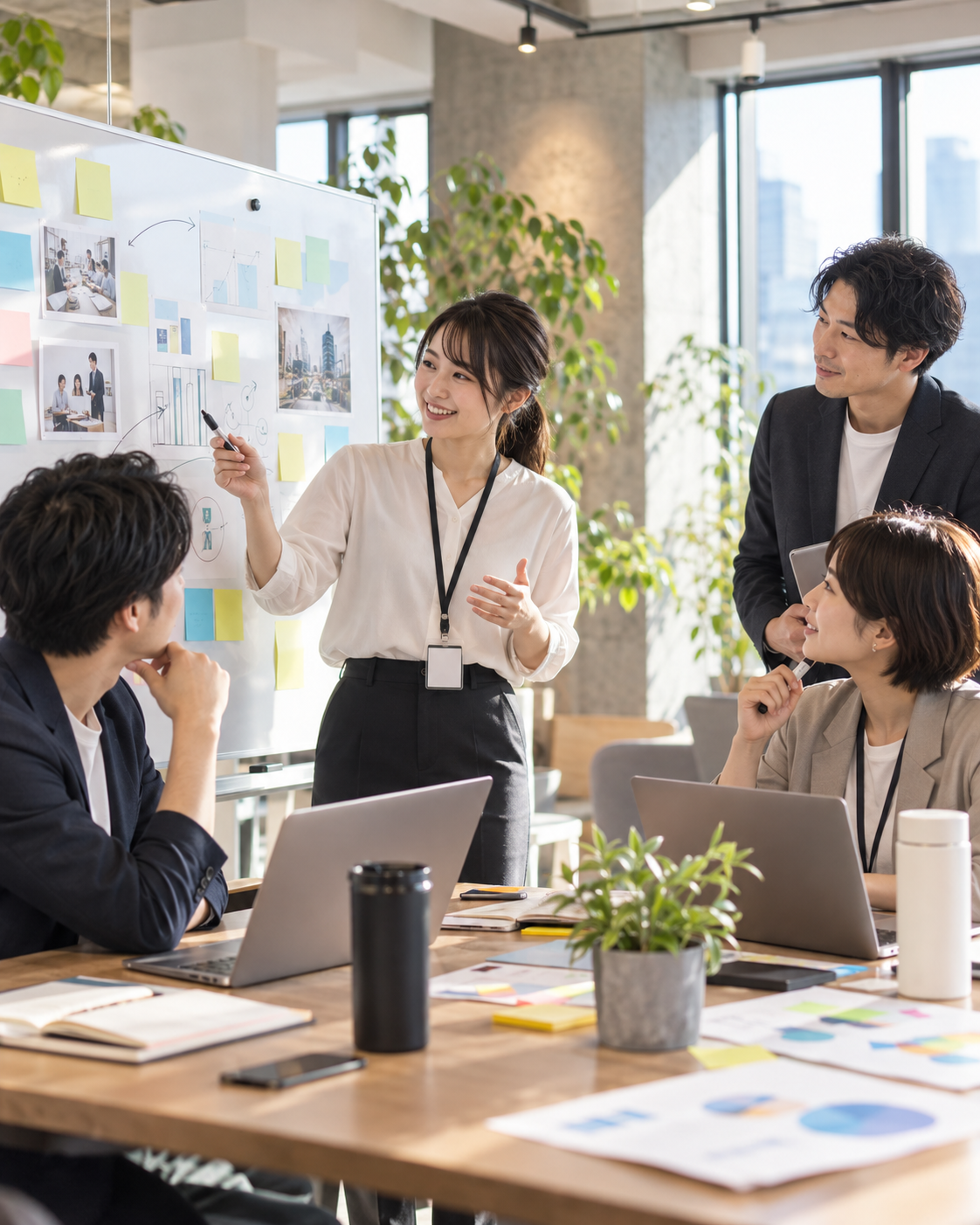 人事と新規事業のメンバーが実践型ワークショップを行うイメージ（生成画像）